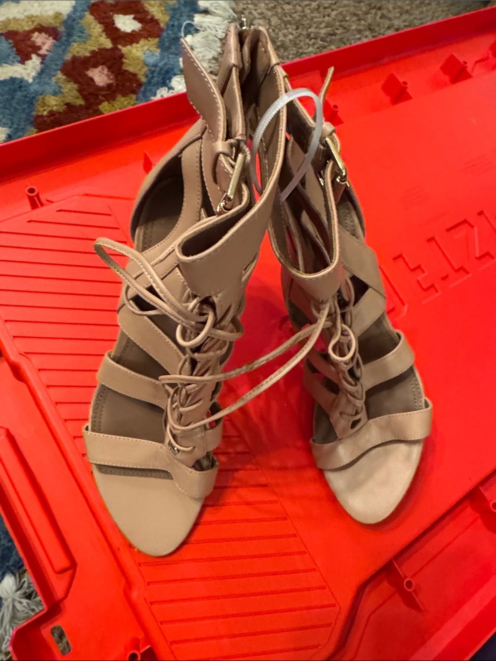 BCBGMAXAZRIA Lace-Up Gladiator Sandals in Nude - Women's Strappy Heels Sz 9B